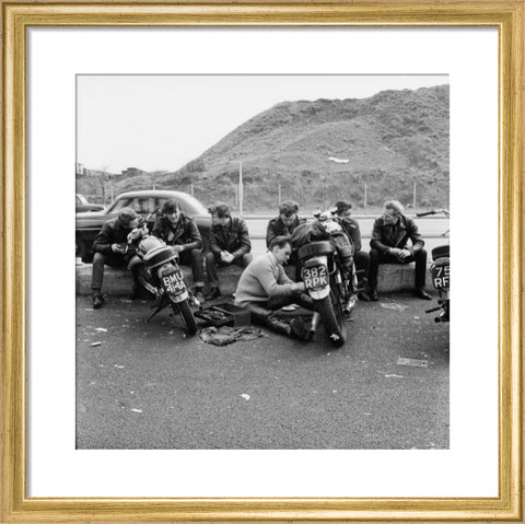 Bikers outside the Ace Caf√© North Circular Road 1963