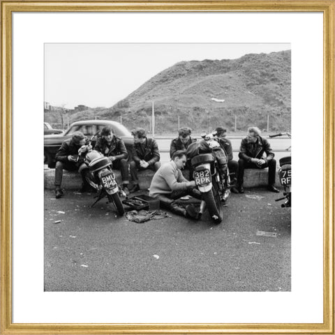 Bikers outside the Ace Caf√© North Circular Road 1963