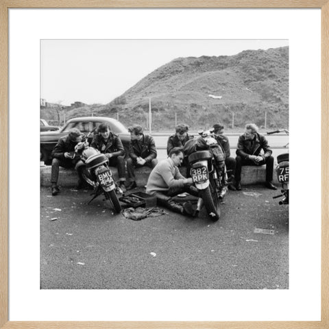 Bikers outside the Ace Caf√© North Circular Road 1963