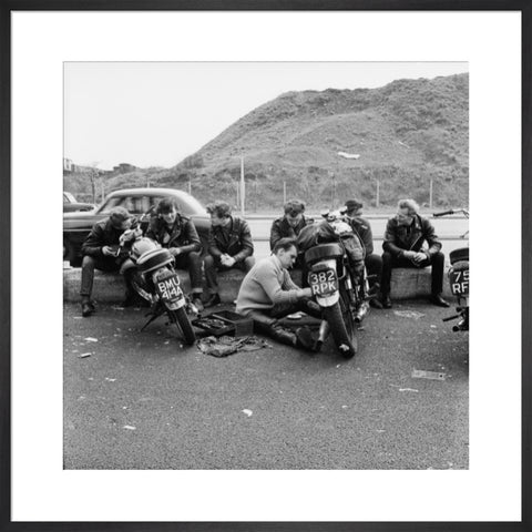 Bikers outside the Ace Caf√© North Circular Road 1963