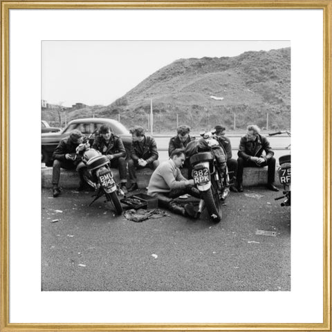 Bikers outside the Ace Caf√© North Circular Road 1963