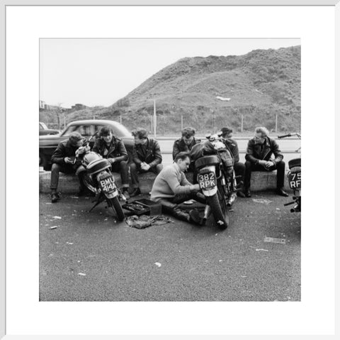 Bikers outside the Ace Caf√© North Circular Road 1963