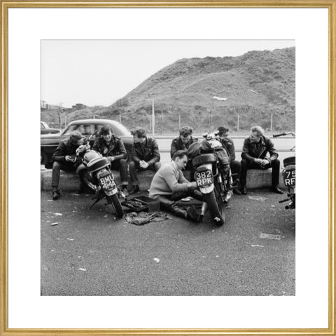 Bikers outside the Ace Caf√© North Circular Road 1963