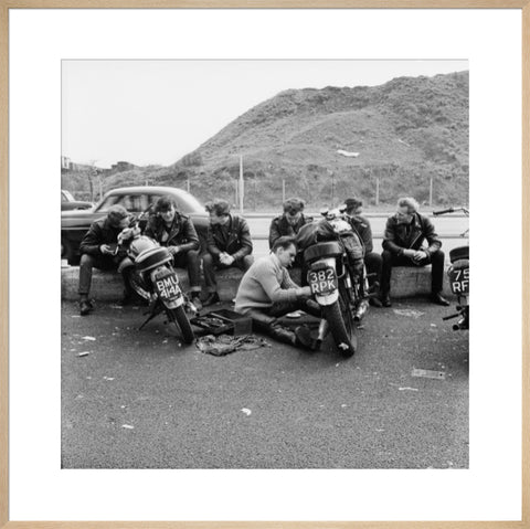 Bikers outside the Ace Caf√© North Circular Road 1963