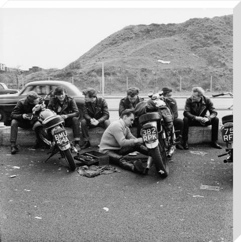 Bikers outside the Ace Caf√© North Circular Road 1963