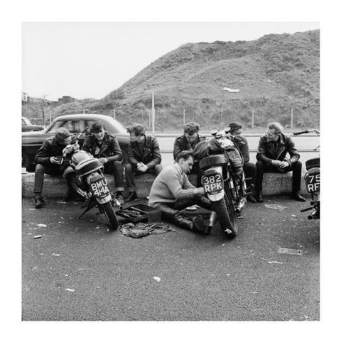 Bikers outside the Ace Caf√© North Circular Road 1963