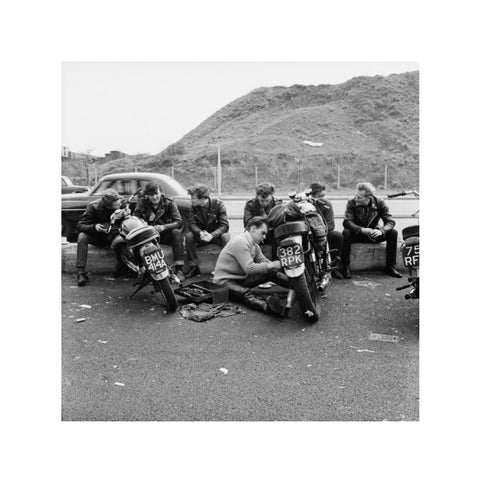 Bikers outside the Ace Caf√© North Circular Road 1963