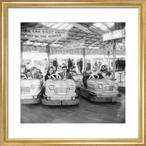 Couples on the dodgems ride Battersea Park fun fair 1966