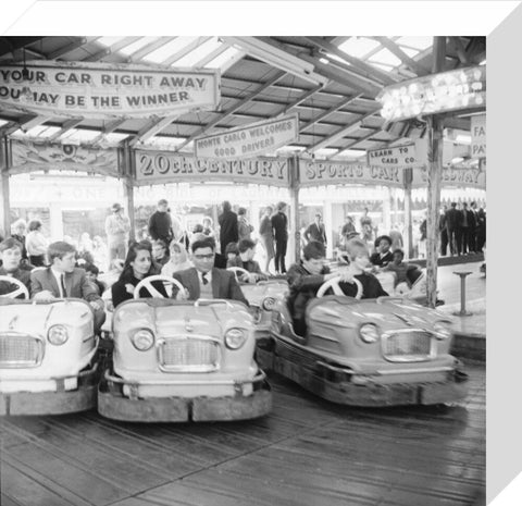 Couples on the dodgems ride Battersea Park fun fair 1966