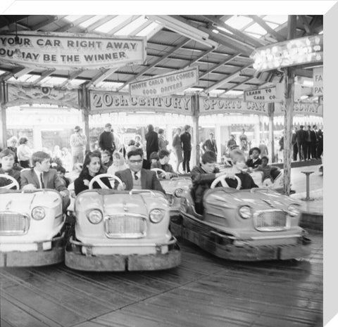 Couples on the dodgems ride Battersea Park fun fair 1966