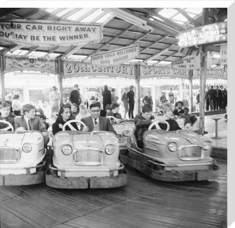 Couples on the dodgems ride Battersea Park fun fair 1966