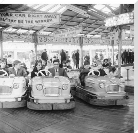 Couples on the dodgems ride Battersea Park fun fair 1966