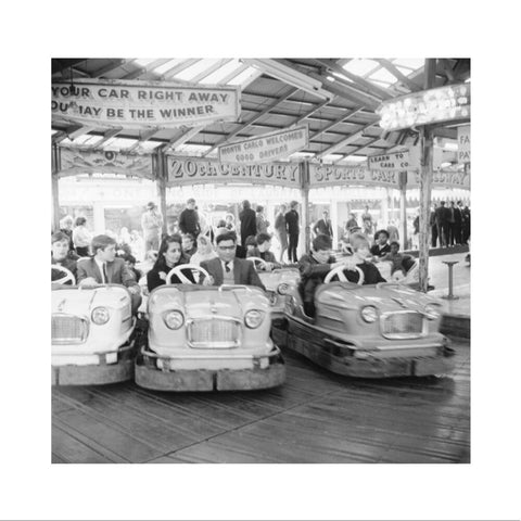 Couples on the dodgems ride Battersea Park fun fair 1966