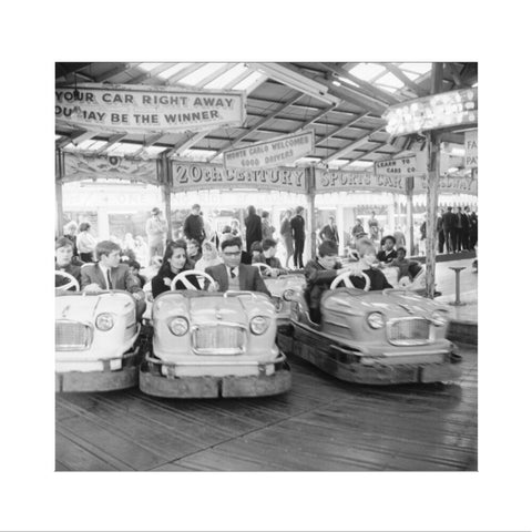 Couples on the dodgems ride Battersea Park fun fair 1966