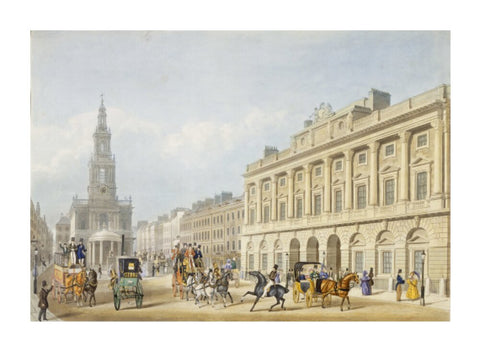 Exterior view of Somerset House and Church of St Mary le Strand 1818