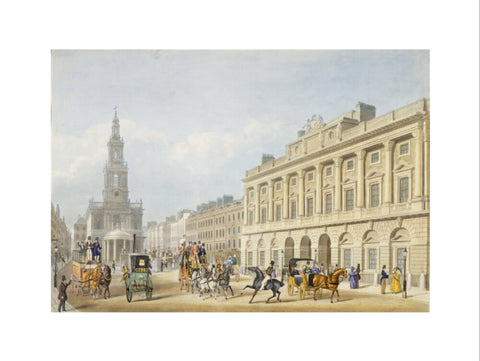 Exterior view of Somerset House and Church of St Mary le Strand 1818