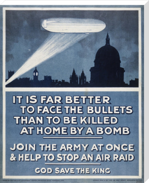 Poster with a Zeppelin over London skyline 20th century