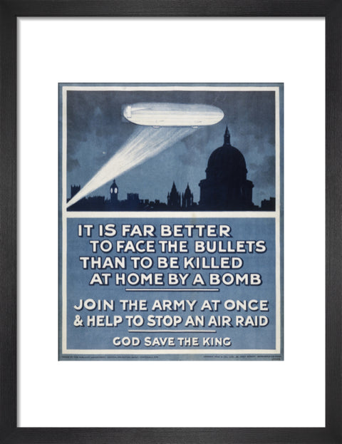 Poster with a Zeppelin over London skyline 20th century