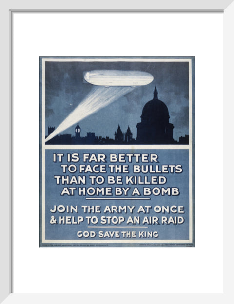 Poster with a Zeppelin over London skyline 20th century