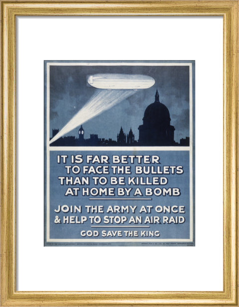 Poster with a Zeppelin over London skyline 20th century