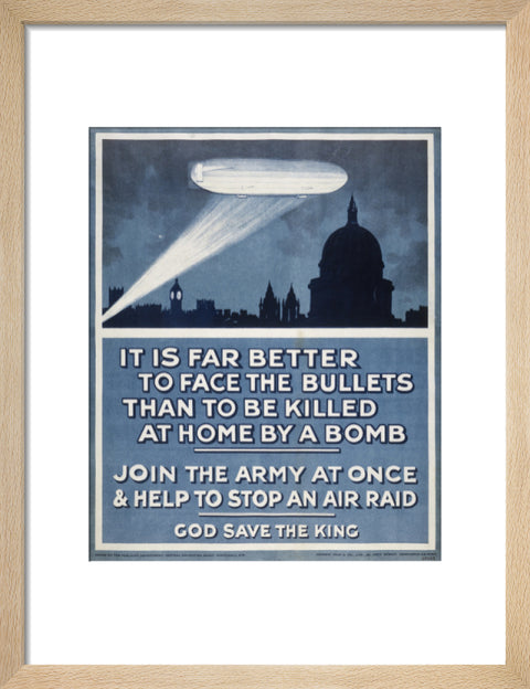 Poster with a Zeppelin over London skyline 20th century