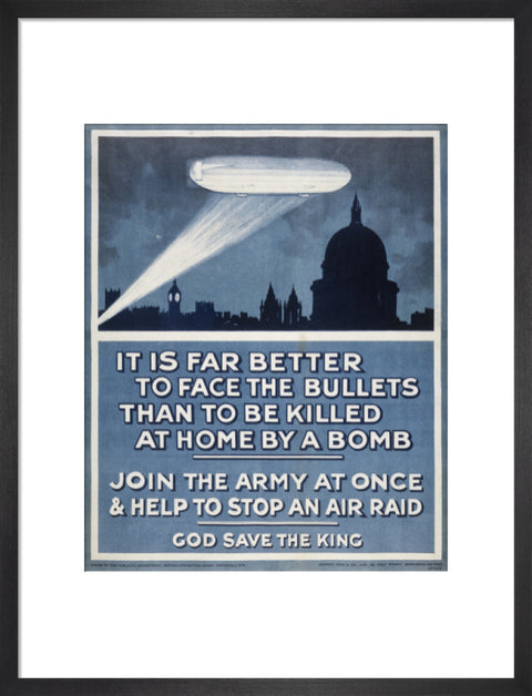 Poster with a Zeppelin over London skyline 20th century