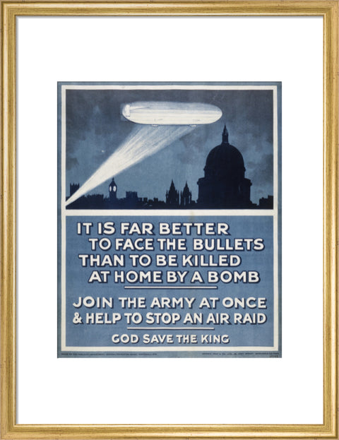 Poster with a Zeppelin over London skyline 20th century