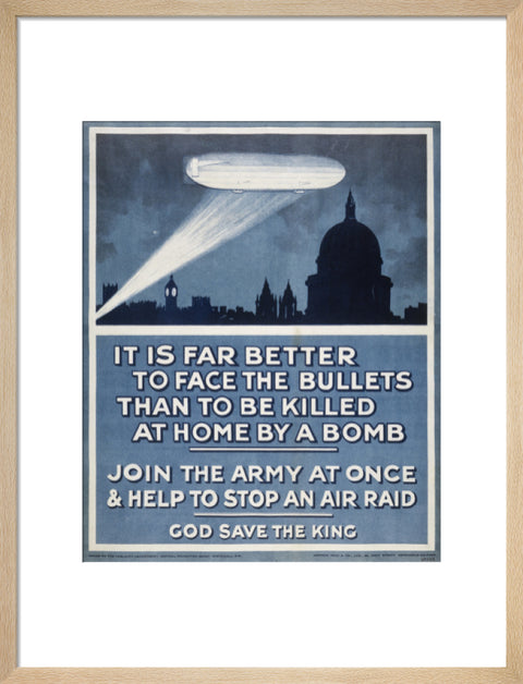 Poster with a Zeppelin over London skyline 20th century