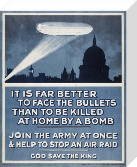 Poster with a Zeppelin over London skyline 20th century