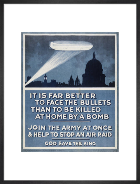 Poster with a Zeppelin over London skyline 20th century