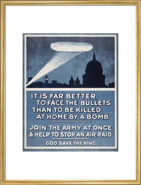 Poster with a Zeppelin over London skyline 20th century