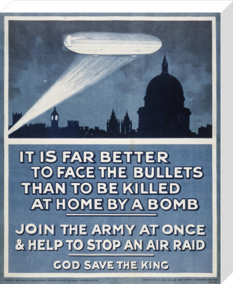 Poster with a Zeppelin over London skyline 20th century