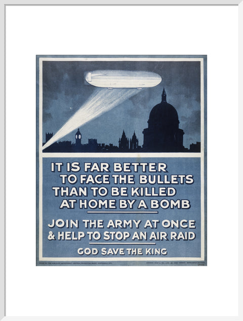 Poster with a Zeppelin over London skyline 20th century