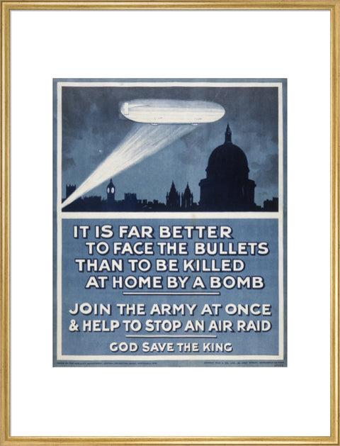 Poster with a Zeppelin over London skyline 20th century