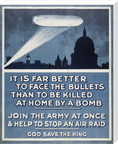 Poster with a Zeppelin over London skyline 20th century