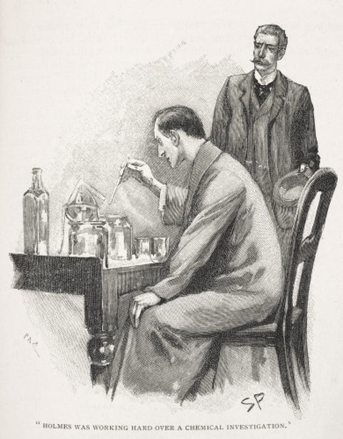 Holmes was working hard over a chemical investigation c.1895