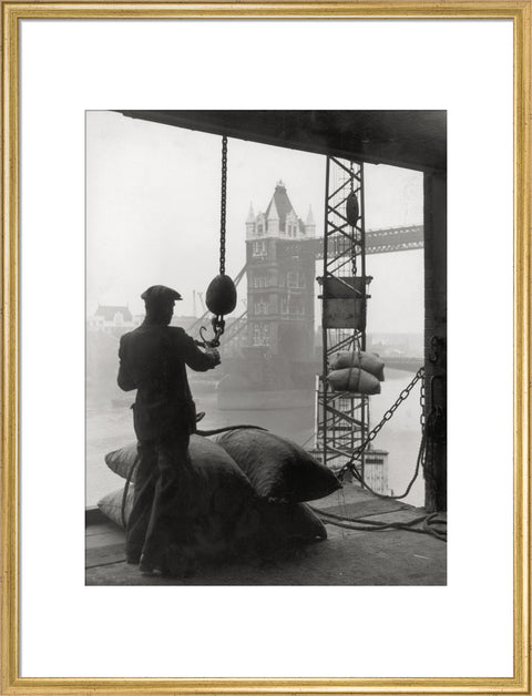 Pool of London Dockworker handling a cargo of bagged nuts 1947
