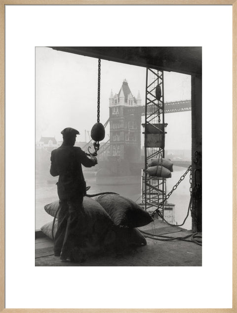 Pool of London Dockworker handling a cargo of bagged nuts 1947