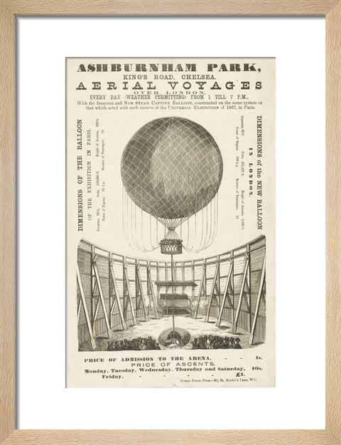 A poster advertising the 'New Steam Captive Balloon' 1868-1870