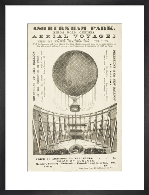 A poster advertising the 'New Steam Captive Balloon' 1868-1870