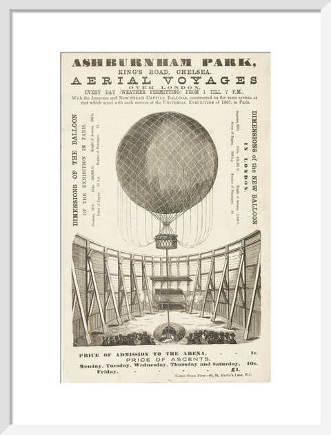 A poster advertising the 'New Steam Captive Balloon' 1868-1870