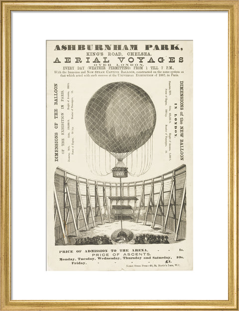 A poster advertising the 'New Steam Captive Balloon' 1868-1870