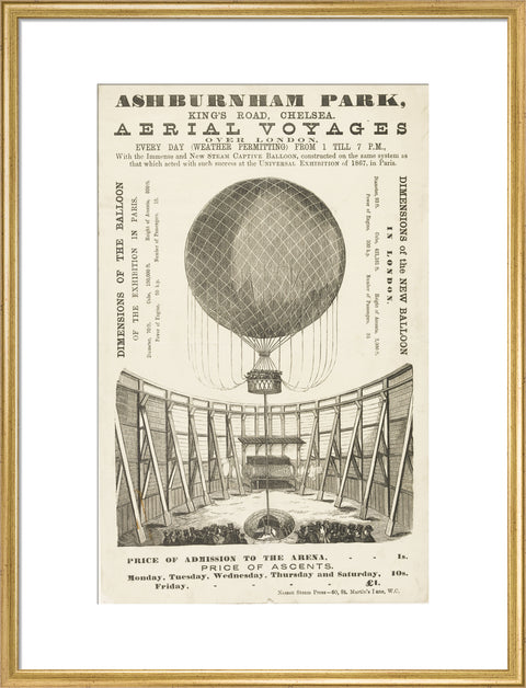 A poster advertising the 'New Steam Captive Balloon' 1868-1870