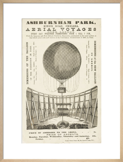 A poster advertising the 'New Steam Captive Balloon' 1868-1870