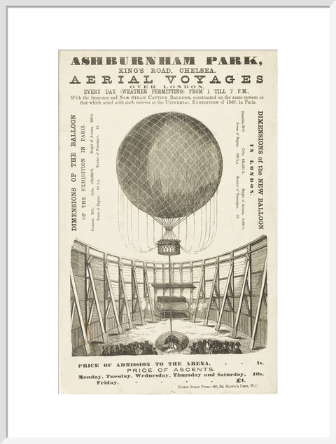 A poster advertising the 'New Steam Captive Balloon' 1868-1870