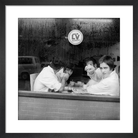 Four men in a cafe in Smithfield Market. c.1965