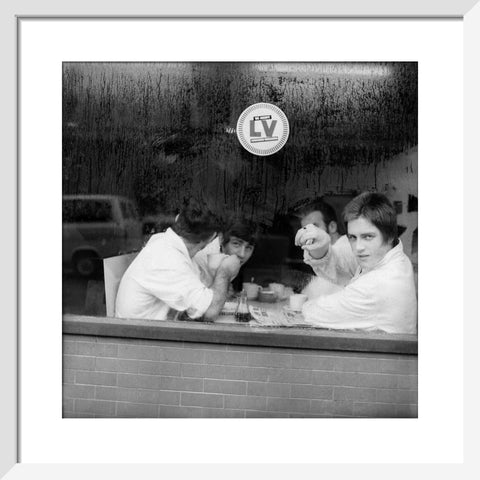Four men in a cafe in Smithfield Market. c.1965