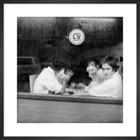 Four men in a cafe in Smithfield Market. c.1965
