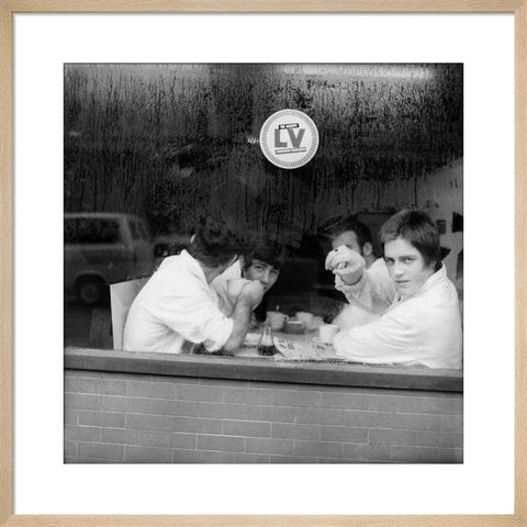 Four men in a cafe in Smithfield Market. c.1965