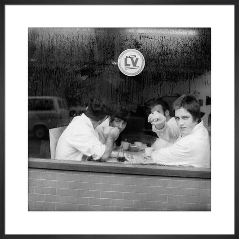 Four men in a cafe in Smithfield Market. c.1965